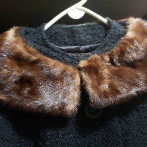 I J Fox Black Persian Lamb Fur Collar Coat Size Me